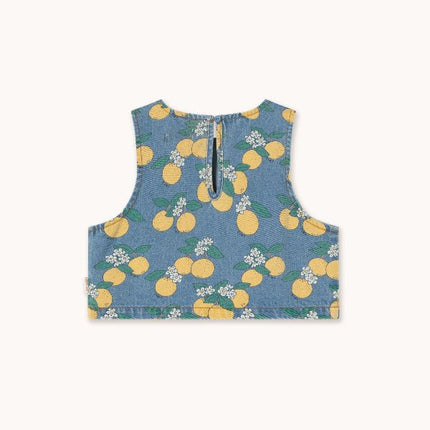 Light was demin sleeveless top with oranges print