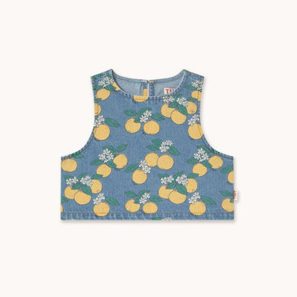 Denim top that has oranges design