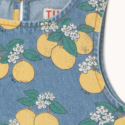 Light wash demin top with oranges print 