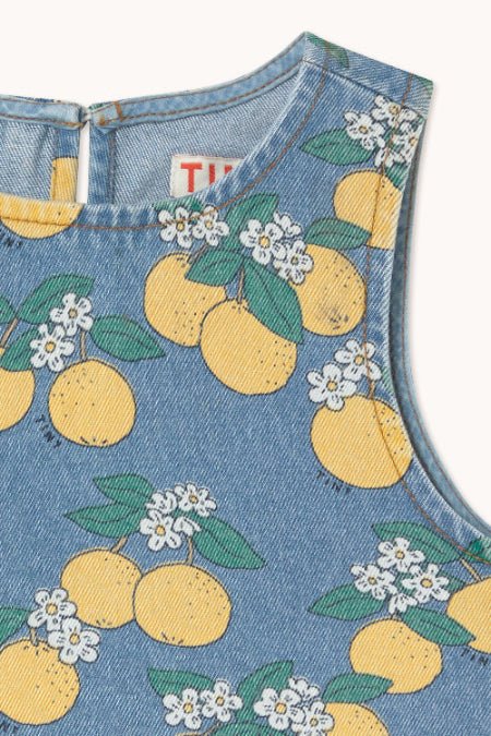 Light wash demin top with oranges print 