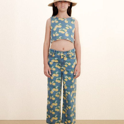 Light was demin top with oranges print