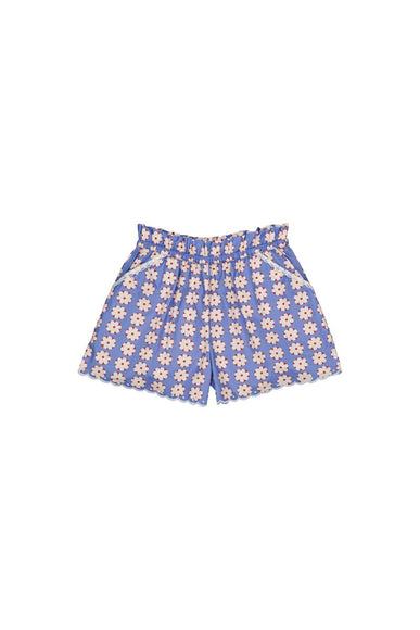 Pomponette blue shorts with floral print