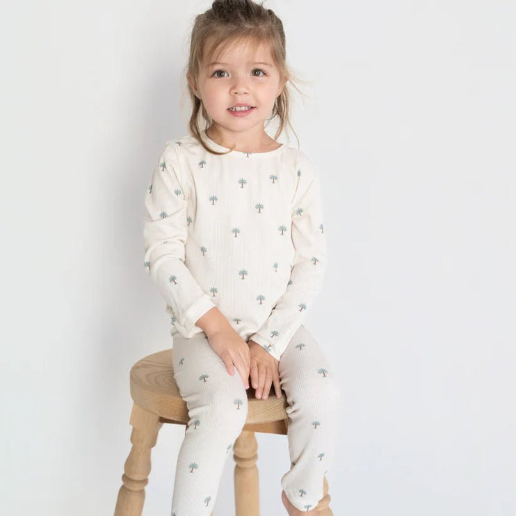 Girl in Ribbed Date Palm Pajama