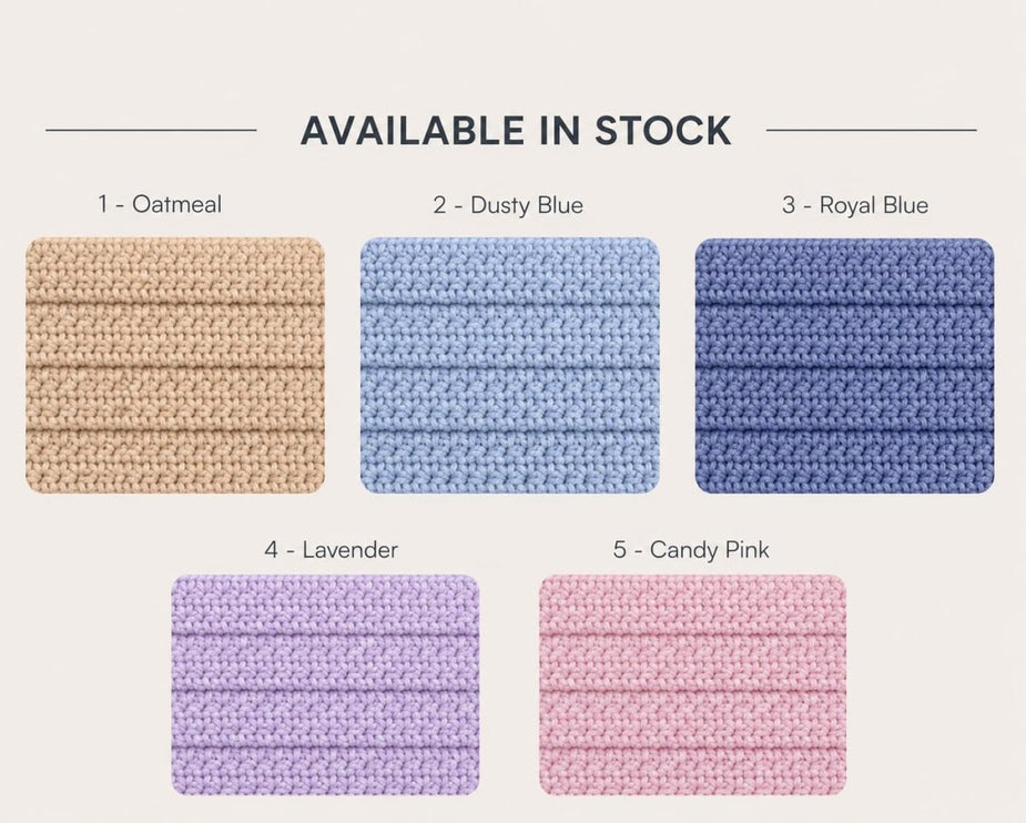 Color swatches of woven materials in various colors with labels above them.