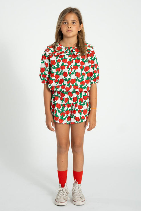 Blouse with sailor collar - Ecru with red roses