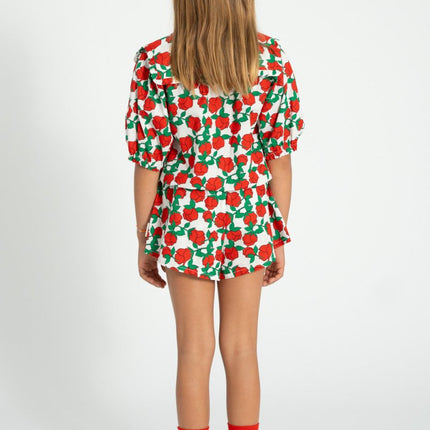 Blouse with sailor collar - Ecru with red roses