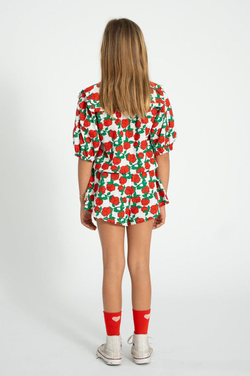 Blouse with sailor collar - Ecru with red roses