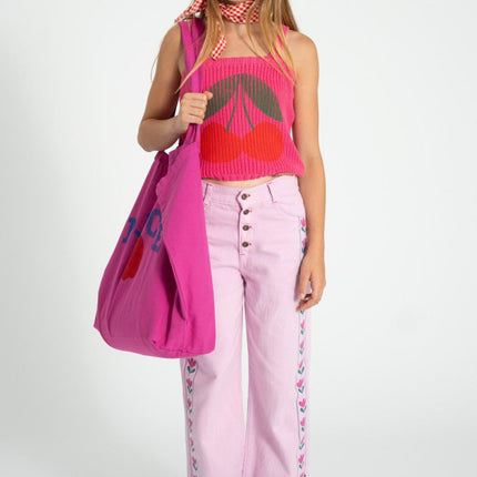 pink pants pair with pink knitted top