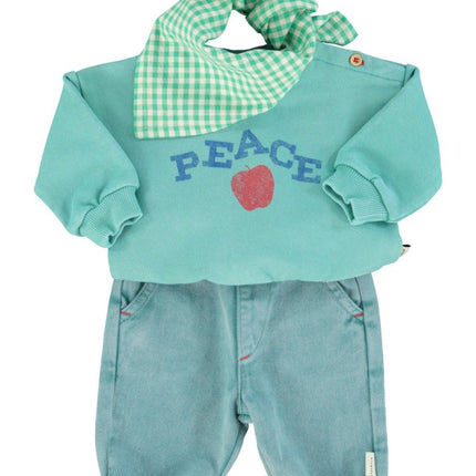torquoise sweatshirt for baby with denim pants
