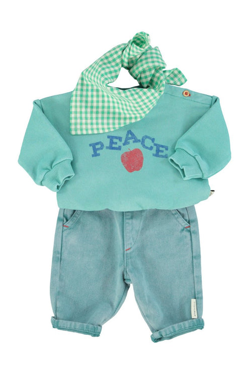 torquoise sweatshirt for baby with denim pants