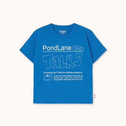 Blue t-shirt with white text