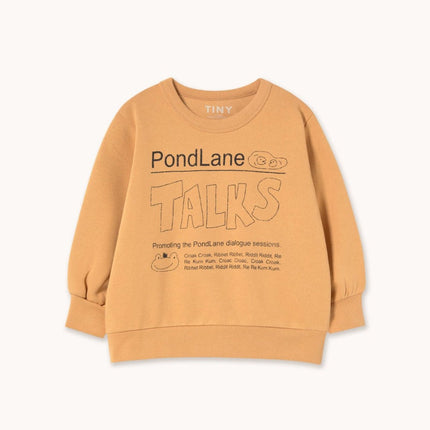 Almond colored sweatshirt with text