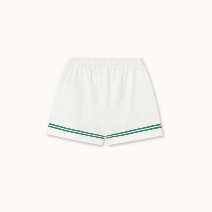 White shorts with green trim for boys