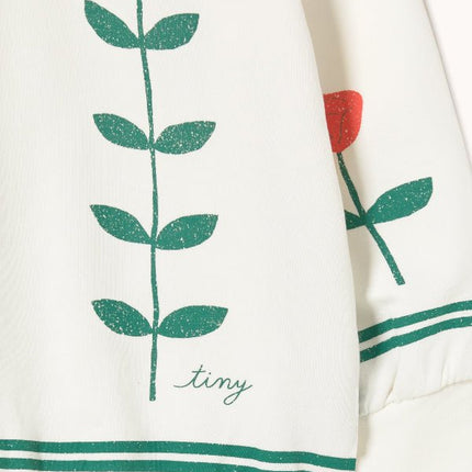 Off-white sweatshirt with red rose and green leaves print