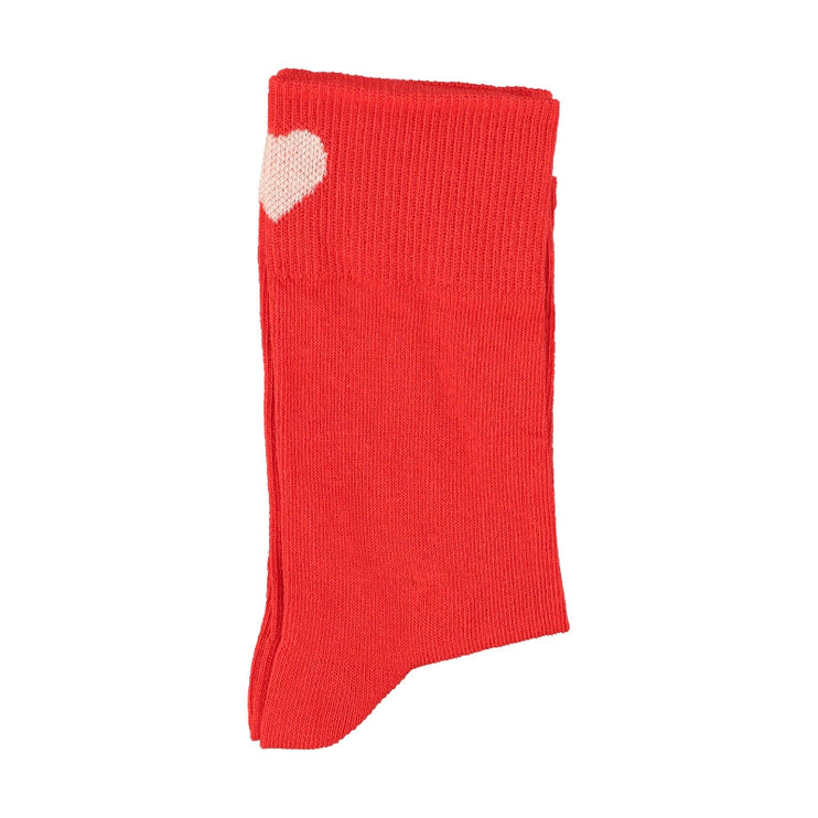 red socks with ecru heart print