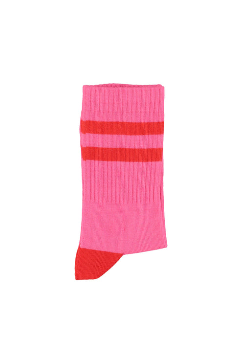 pink socks with red stripes