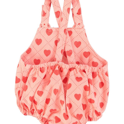 pink baby romper printed with red hearts