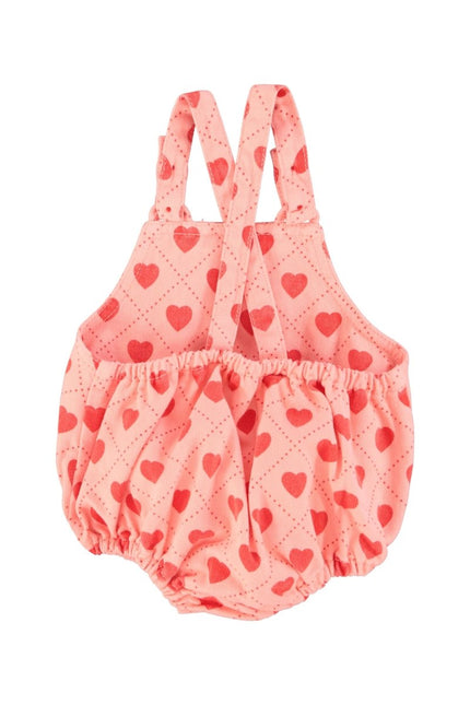 pink baby romper printed with red hearts