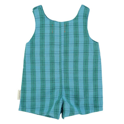 blue and green checkered jumpsuit 