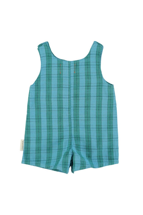 blue and green checkered jumpsuit 