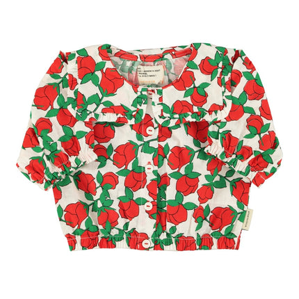 blouse with red roses print all over