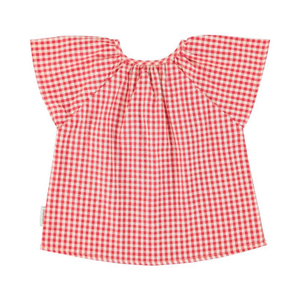 Red and white checkered blouse on a white background