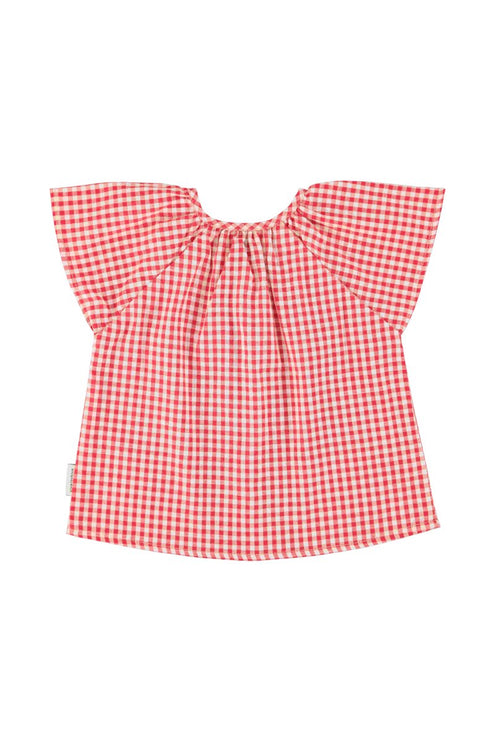 Red and white checkered blouse on a white background