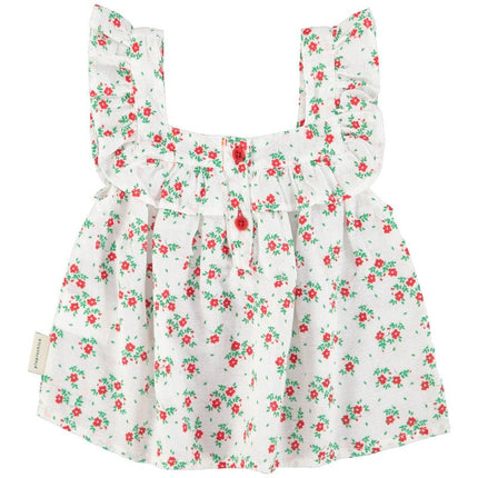 sleeveless blouse with red flowers 
