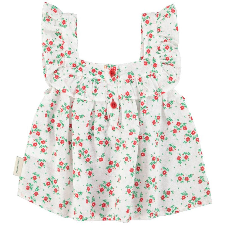 sleeveless blouse with red flowers 