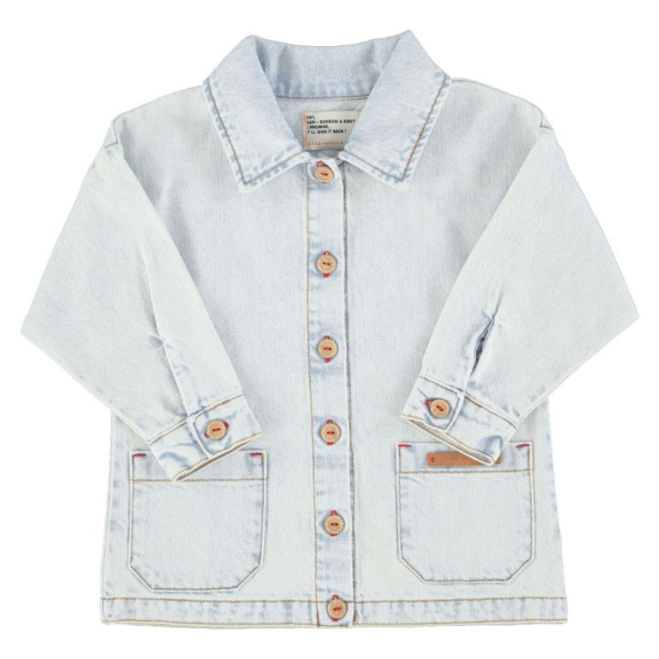 light blue denim jacket with two front pockets