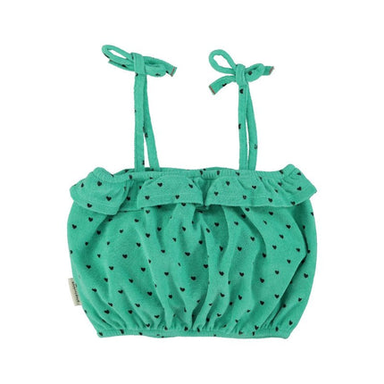 green top with straps printed with mini black hearts