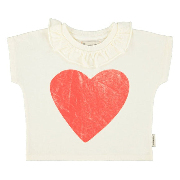 t-shirt with collar printed with red heart