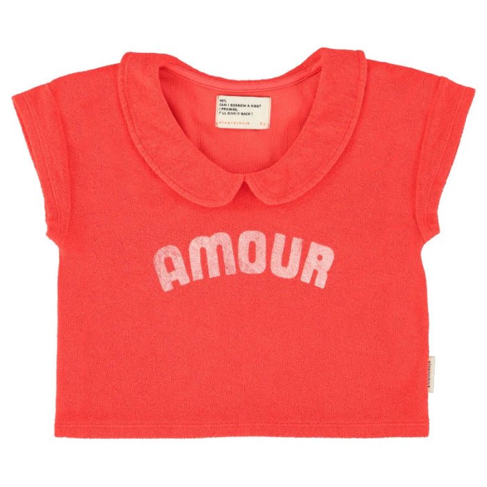 Red shirt with peter pan collar printed 