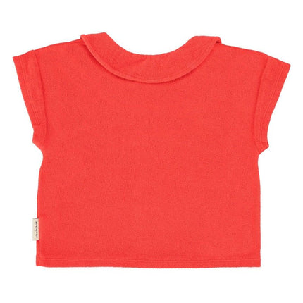 red t-shirt with peter pan collar