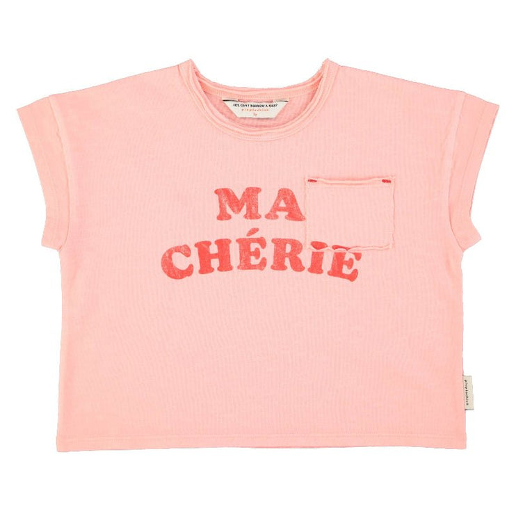 t shirt in jersery flame with chest pocket in raw edge detailed with front print