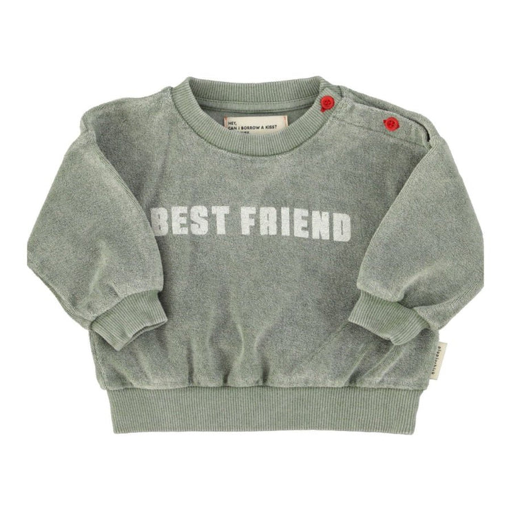 baby sweatshirt with buttons on shoulders detailed with print at front and back