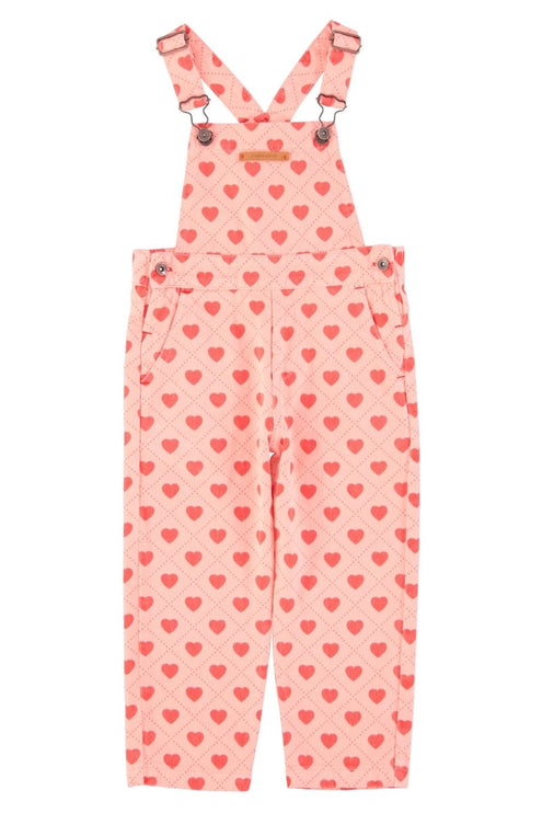Pink overall for kids with heart pattern