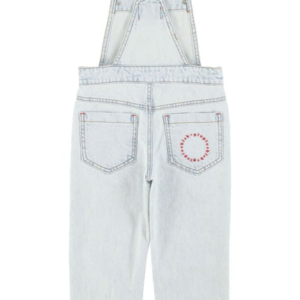 light blue denim overall with two pockets on the back