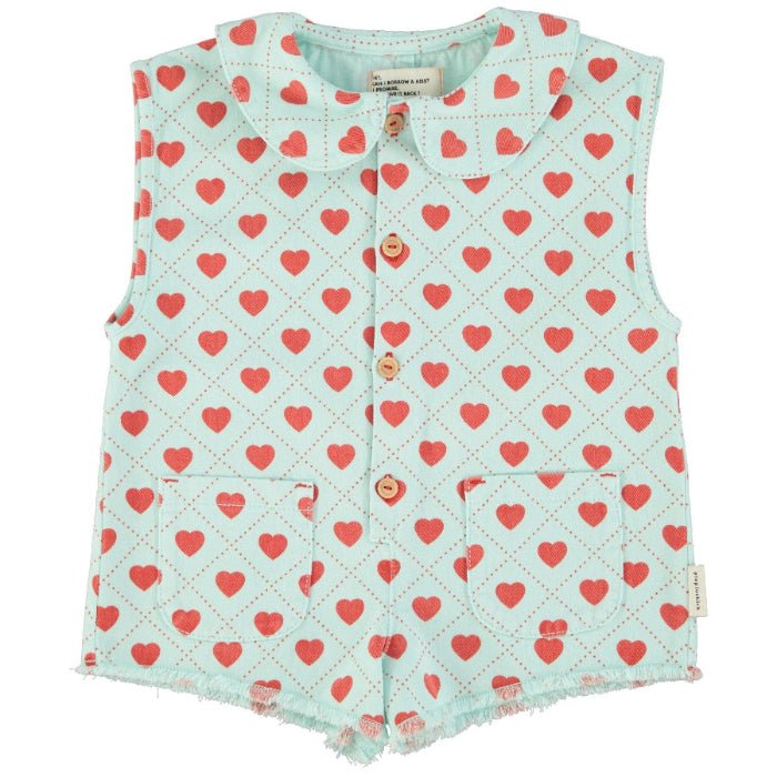 short sleeveless jumpsuit with hearts allover