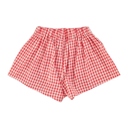 red and white checkered shorts