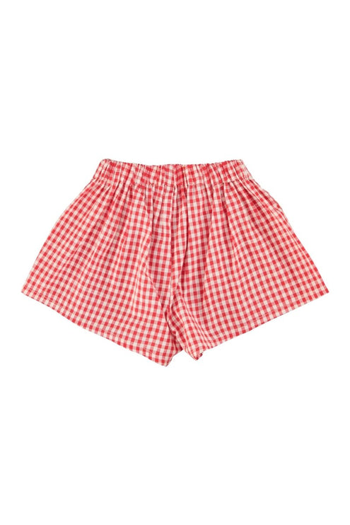 red and white checkered shorts
