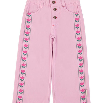 pink pants with flower print on the side