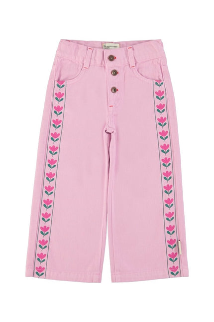 pink pants with flower print on the side