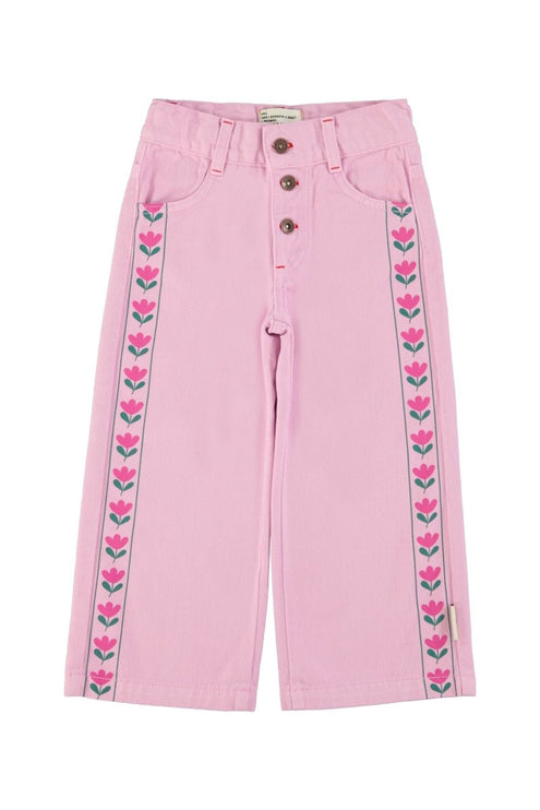 pink pants with flower print on the side