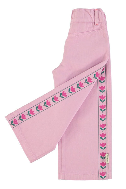 pink pants with flower print on the side 