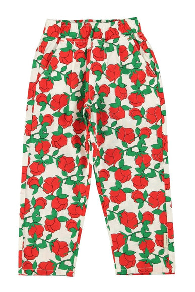 Trousers with red rose pattern on a white background
