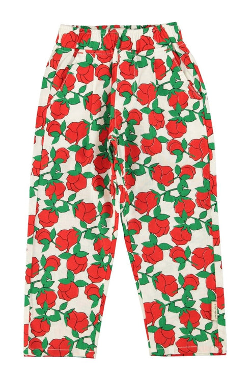 Trousers with red rose pattern on a white background