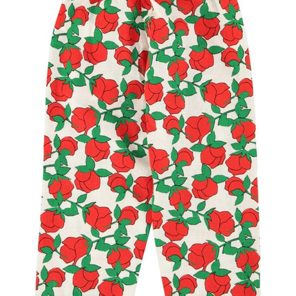 relaxed straight pants with red rose pattern