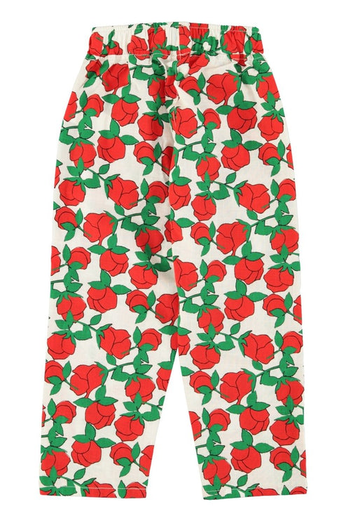 relaxed straight pants with red rose pattern