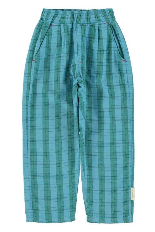 Green and blue checkered trouser with two pockets for kids